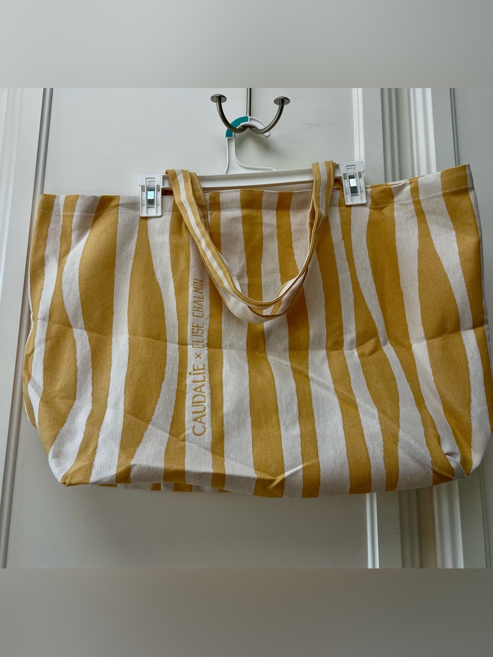Caudalie💛 Yellow and Cream Stripe Canvas Tote - Picture 2 of 9